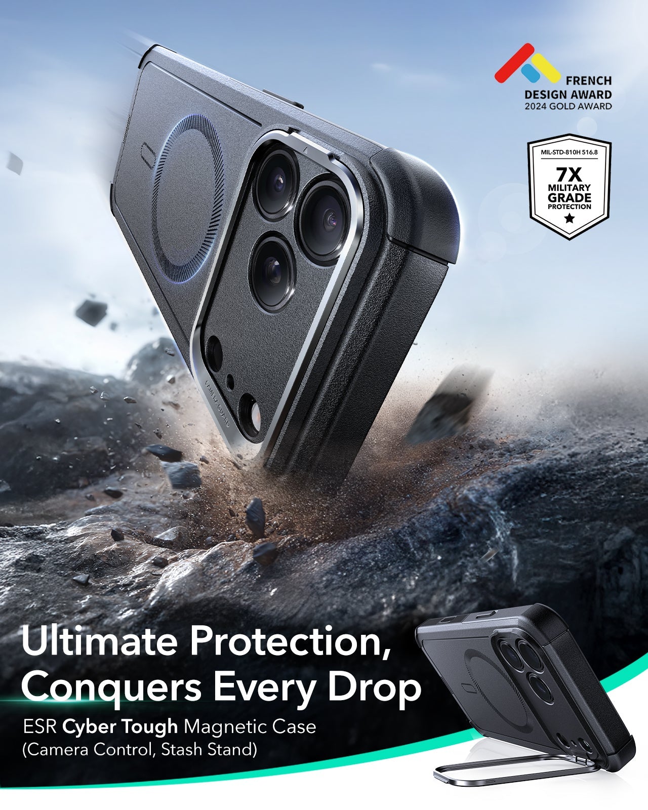 iPhone 17 Pro Cyber Tough Magnetic Case (Camera Control, Stash Stand)