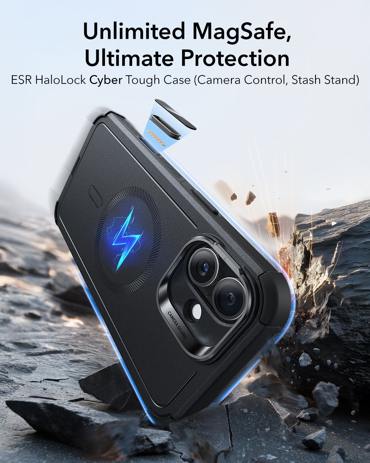 iPhone 16 Cyber Tough Magnetic Case (Camera Control, Stash Stand)