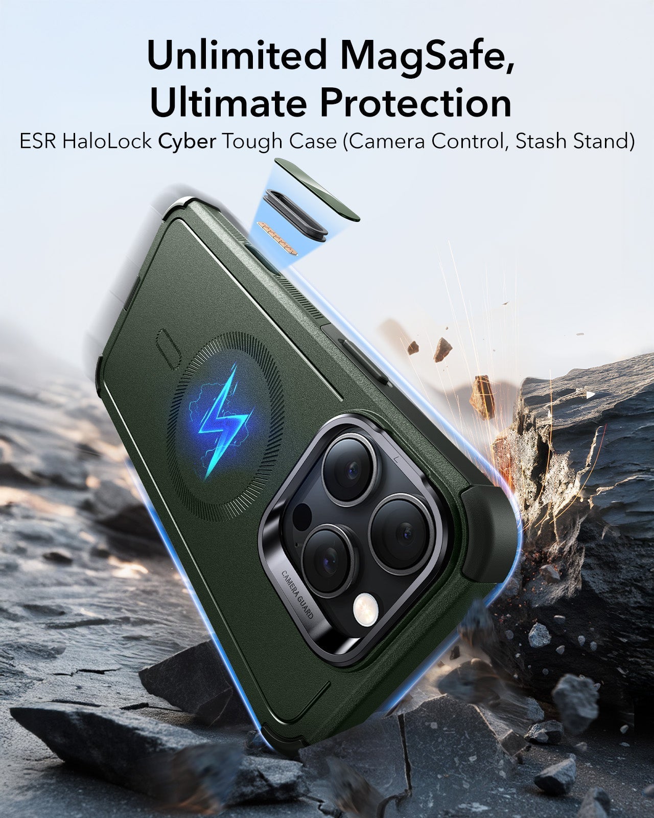 iPhone 16 Pro Max Cyber Tough Magnetic Case (Camera Control, Stash Stand)